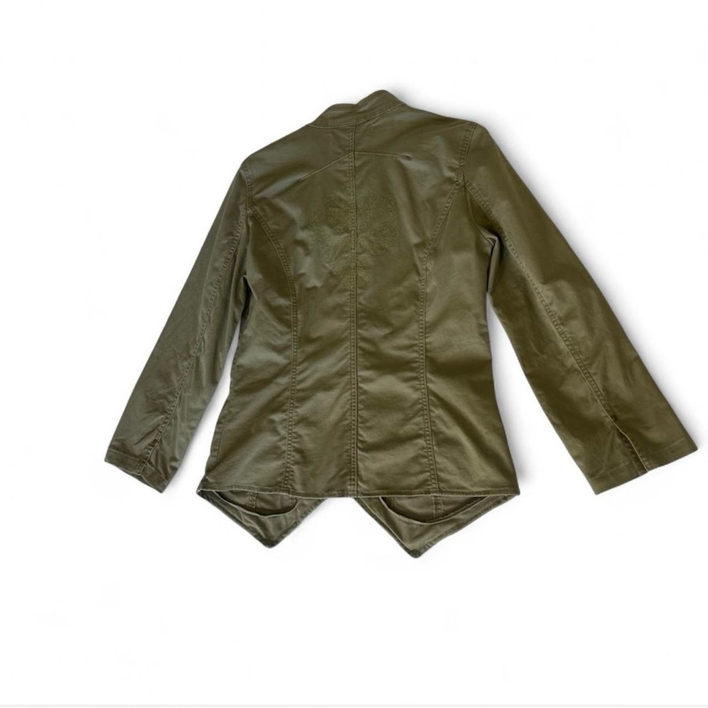 Military Green Napoleon Style Jacket with Brass Hardware Pointed Hemline Size M - Picture 7 of 8